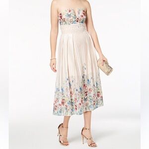 Floral Strapless Pleated Dress